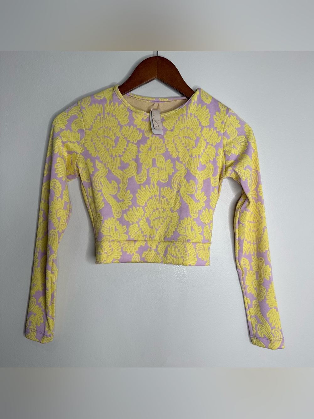 Seea Swimwear Palomar Long Sleeve Rash Guard Crop Top Yellow Pink Small Beach
